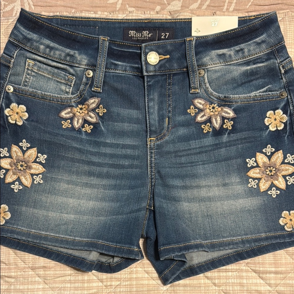 Miss Me Women's Blue Embroidered Denim Shorts